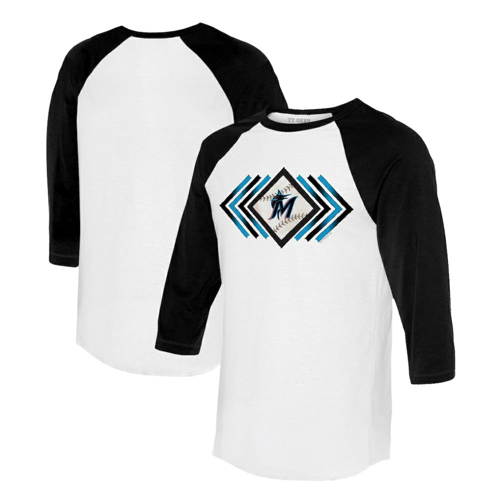 Miami Marlins Tiny Turnip Women's Prism Arrows 3/4-Sleeve Raglan T-Shirt - White T-shirts