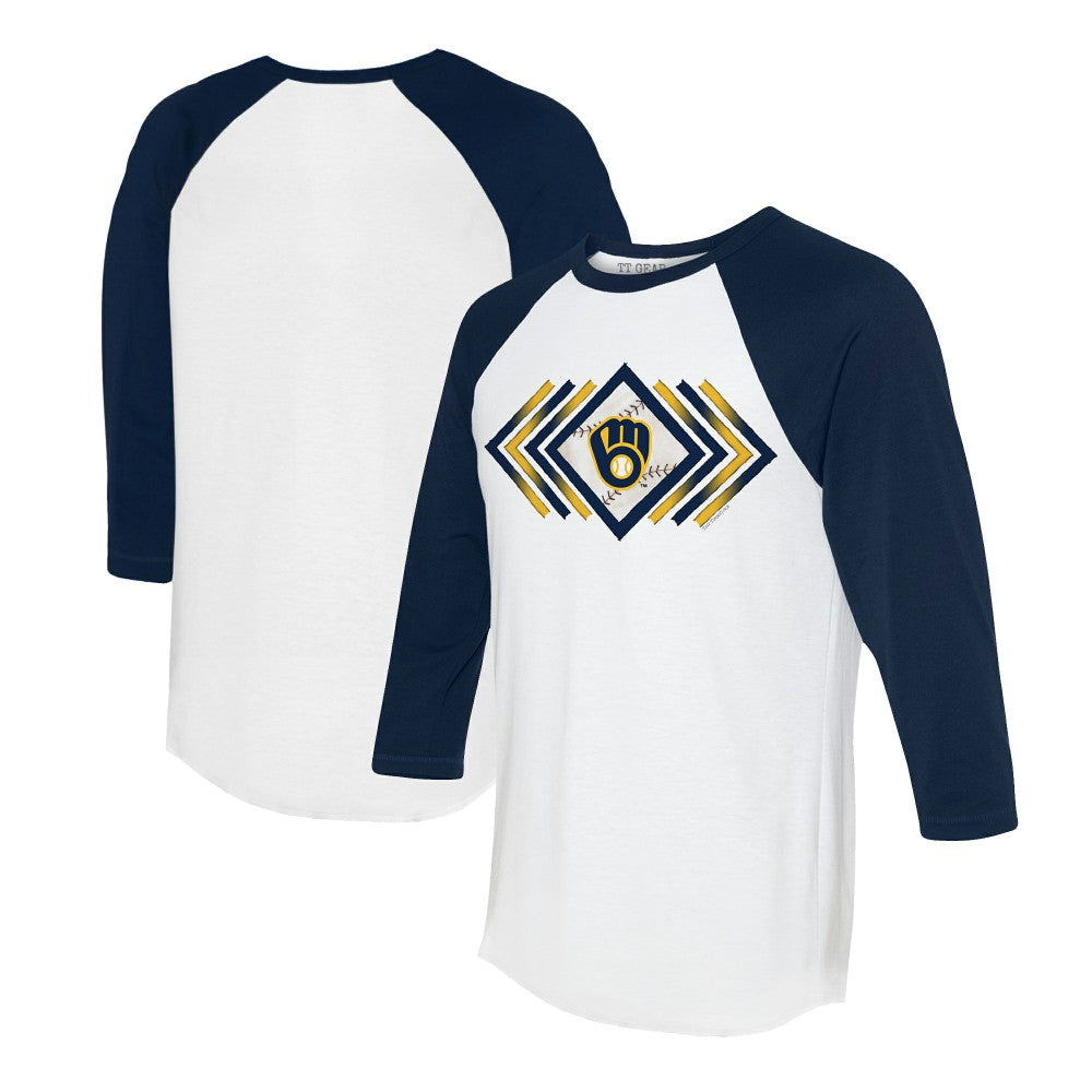 Milwaukee Brewers Tiny Turnip Women's Prism Arrows 3/4-Sleeve Raglan T-Shirt - White T-shirts