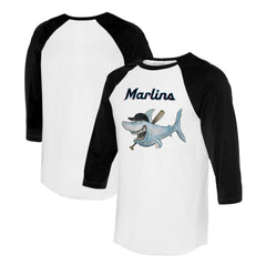 Miami Marlins Tiny Turnip Women's Shark 3/4-Sleeve Raglan T-Shirt - White/Black T-shirts