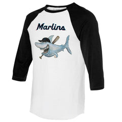 Miami Marlins Tiny Turnip Women's Shark 3/4-Sleeve Raglan T-Shirt - White/Black T-shirts
