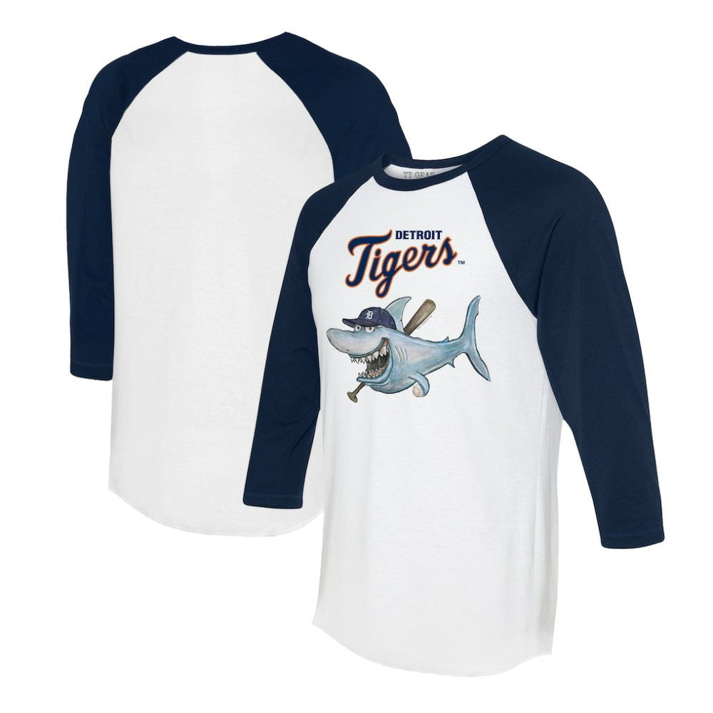 Detroit Tigers Tiny Turnip Women's Shark 3/4-Sleeve Raglan T-Shirt - White/Navy T-shirts
