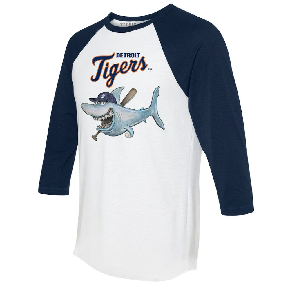 Detroit Tigers Tiny Turnip Women's Shark 3/4-Sleeve Raglan T-Shirt - White/Navy T-shirts