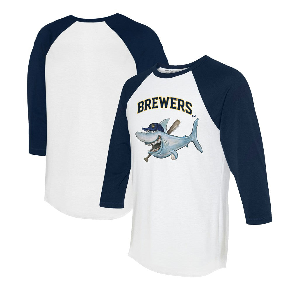 Milwaukee Brewers Tiny Turnip Women's Shark 3/4-Sleeve Raglan T-Shirt - White/Navy T-shirts
