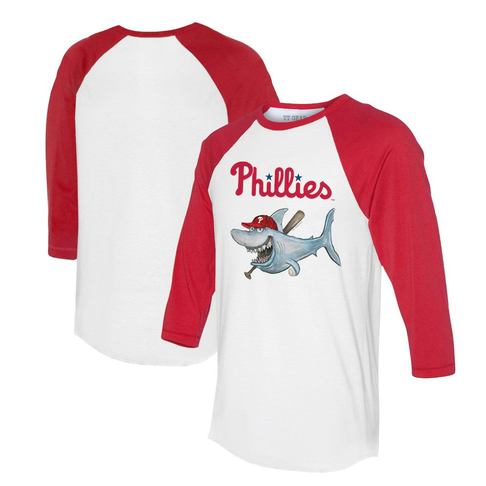 Philadelphia Phillies Tiny Turnip Women's Shark 3/4-Sleeve Raglan T-Shirt - White/Red T-shirts