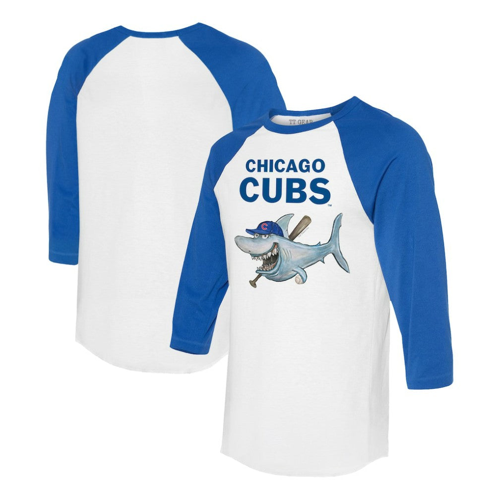 Chicago Cubs Tiny Turnip Women's Shark 3/4-Sleeve Raglan T-Shirt - White/Royal T-shirts