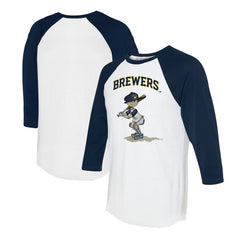 Milwaukee Brewers Tiny Turnip Women's Slugger 3/4-Sleeve Raglan T-Shirt - White/Navy T-shirts