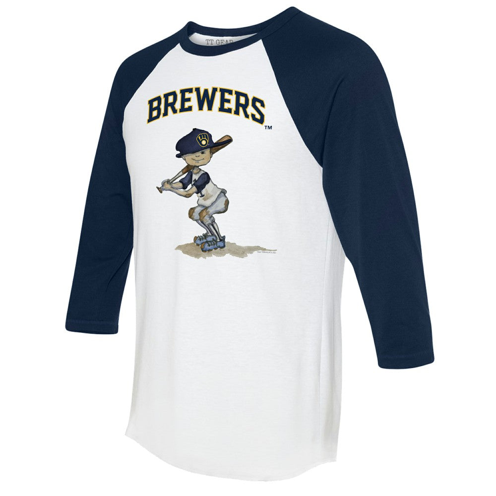 Milwaukee Brewers Tiny Turnip Women's Slugger 3/4-Sleeve Raglan T-Shirt - White/Navy T-shirts