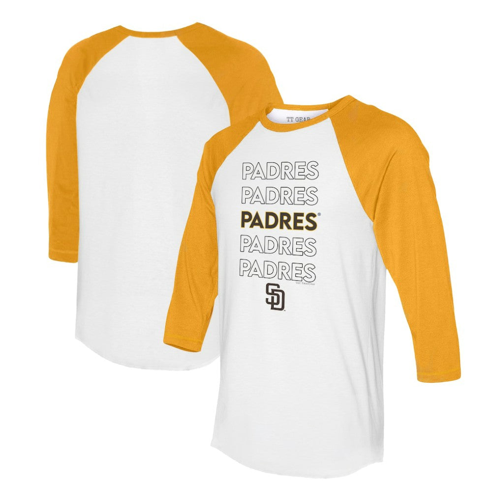 San Diego Padres Tiny Turnip Women's Stacked 3/4-Sleeve Raglan T-Shirt - White/Gold T-shirts