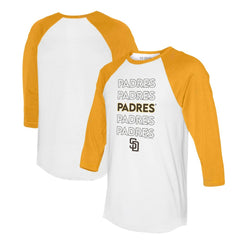 San Diego Padres Tiny Turnip Women's Stacked 3/4-Sleeve Raglan T-Shirt - White/Gold T-shirts