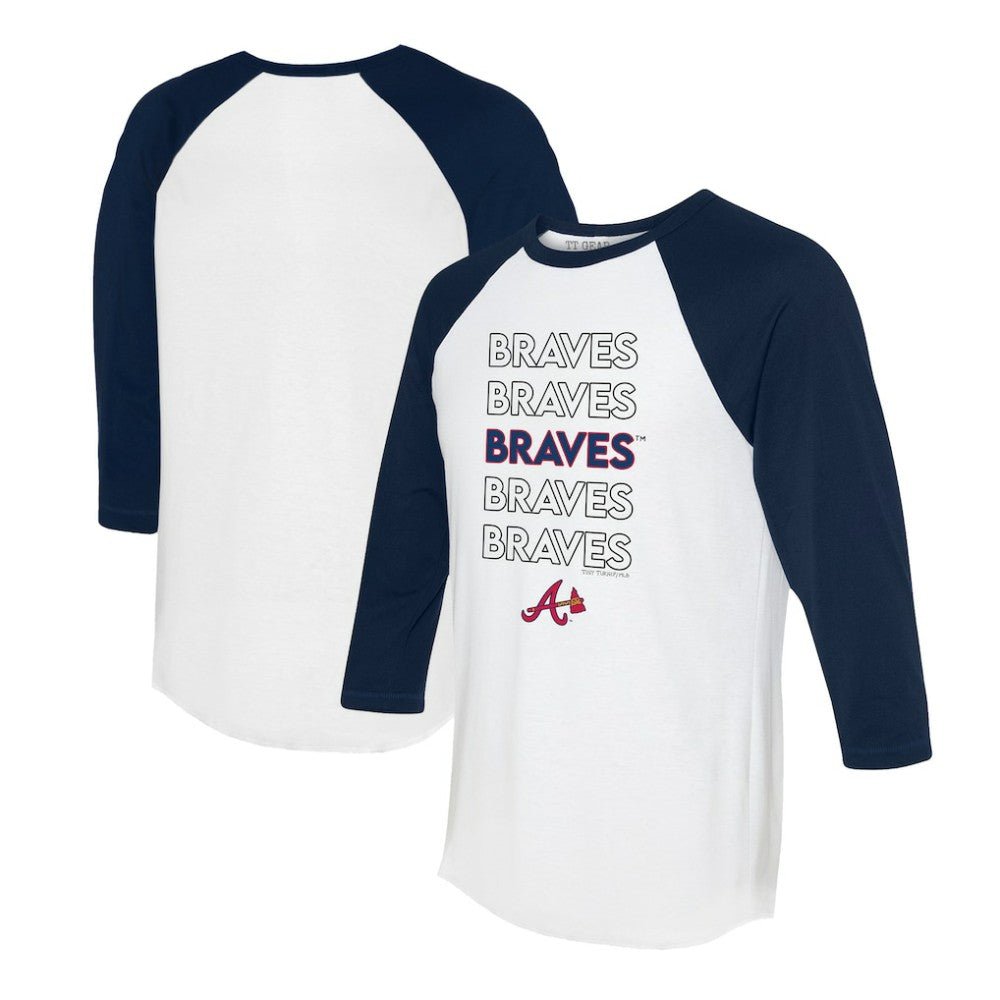 Atlanta Braves Tiny Turnip Women's Stacked 3/4-Sleeve Raglan T-Shirt - White/Navy T-shirts