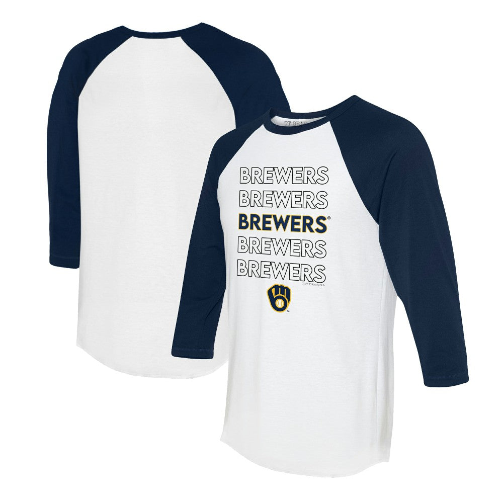 Milwaukee Brewers Tiny Turnip Women's Stacked 3/4-Sleeve Raglan T-Shirt - White/Navy T-shirts