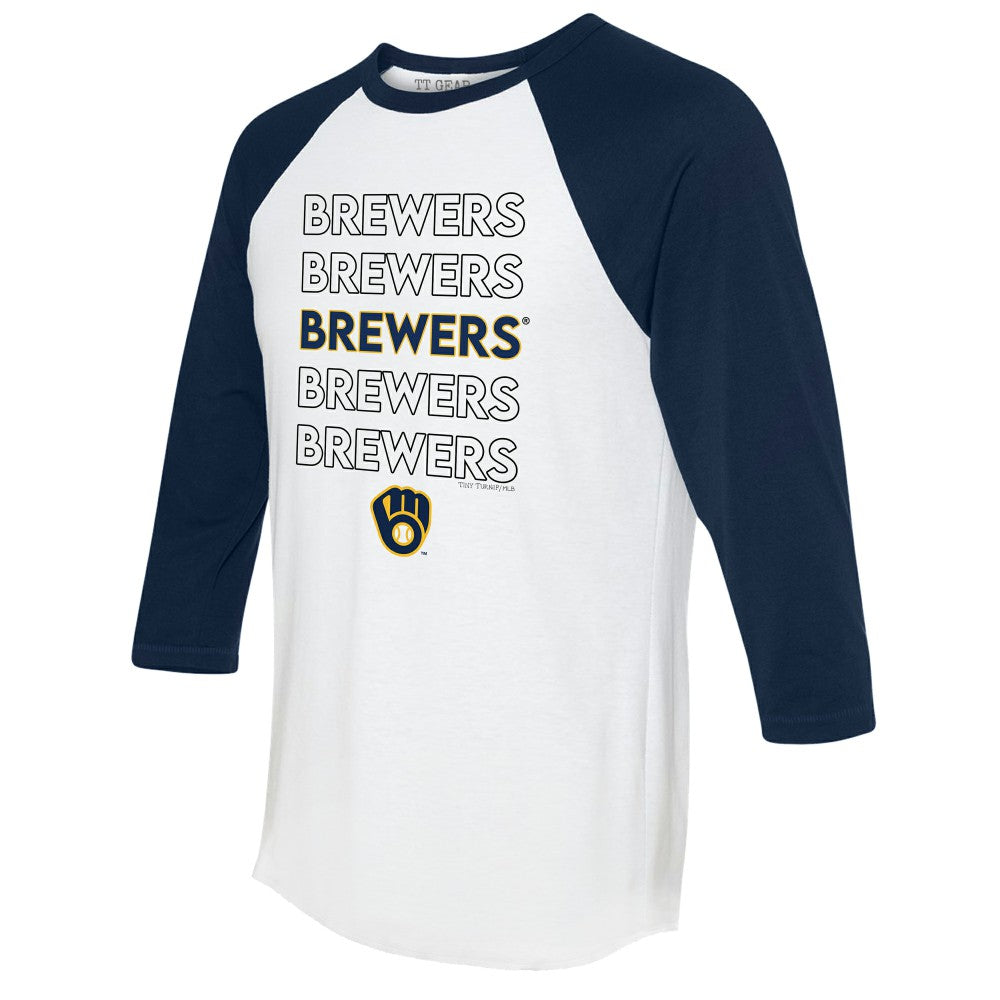 Milwaukee Brewers Tiny Turnip Women's Stacked 3/4-Sleeve Raglan T-Shirt - White/Navy T-shirts