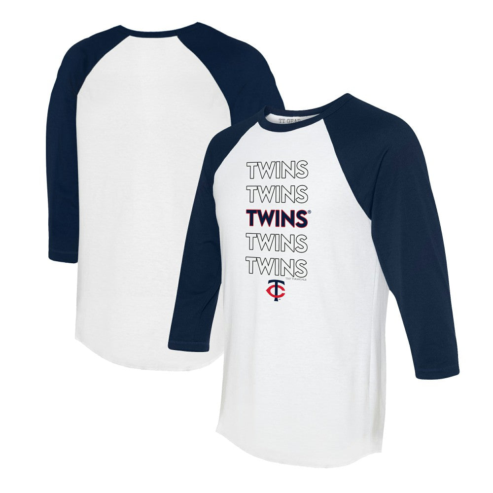 Minnesota Twins Tiny Turnip Women's Stacked 3/4-Sleeve Raglan T-Shirt - White/Navy T-shirts