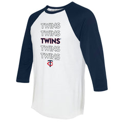Minnesota Twins Tiny Turnip Women's Stacked 3/4-Sleeve Raglan T-Shirt - White/Navy T-shirts