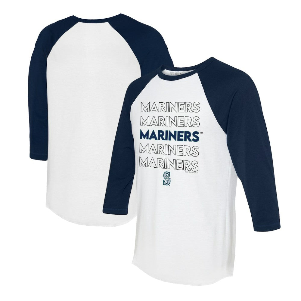 Seattle Mariners Tiny Turnip Women's Stacked 3/4-Sleeve Raglan T-Shirt - White/Navy T-shirts