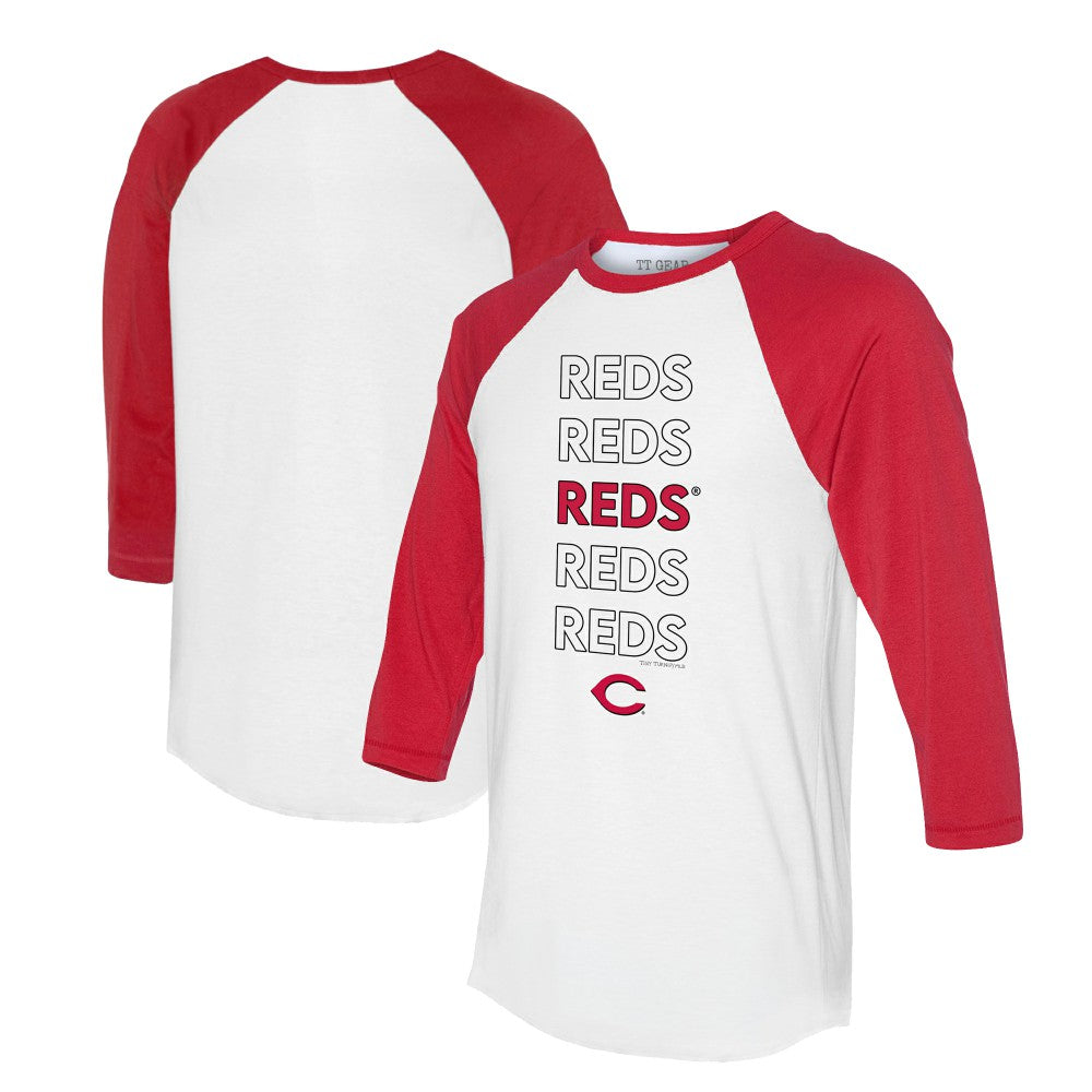 Cincinnati Reds Tiny Turnip Unisex Stacked 3/4-Sleeve Raglan T-Shirt - White/Red T-shirts
