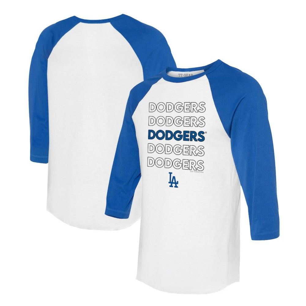 Los Angeles Dodgers Tiny Turnip Unisex Stacked 3/4-Sleeve Raglan T-Shirt - White/Royal T-shirts