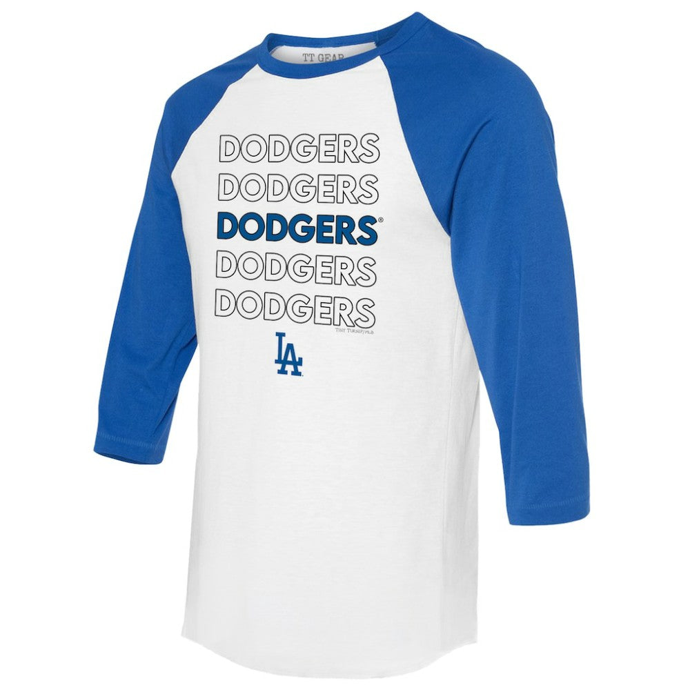 Los Angeles Dodgers Tiny Turnip Unisex Stacked 3/4-Sleeve Raglan T-Shirt - White/Royal T-shirts