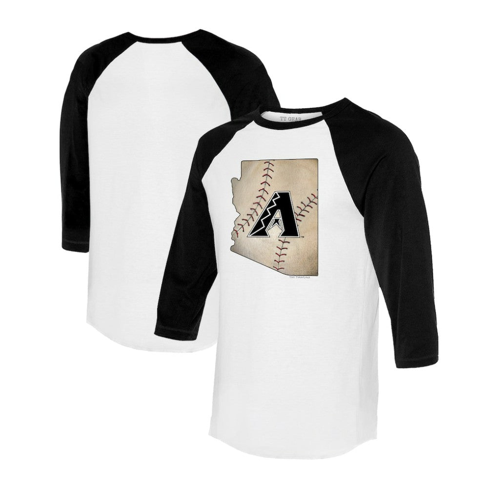 Arizona Diamondbacks Tiny Turnip Unisex State Outline 3/4-Sleeve Raglan T-Shirt - White/Black T-shirts