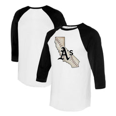 Athletics Tiny Turnip Unisex State Outline 3/4-Sleeve Raglan T-Shirt - White/Black T-shirts
