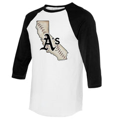 Athletics Tiny Turnip Unisex State Outline 3/4-Sleeve Raglan T-Shirt - White/Black T-shirts