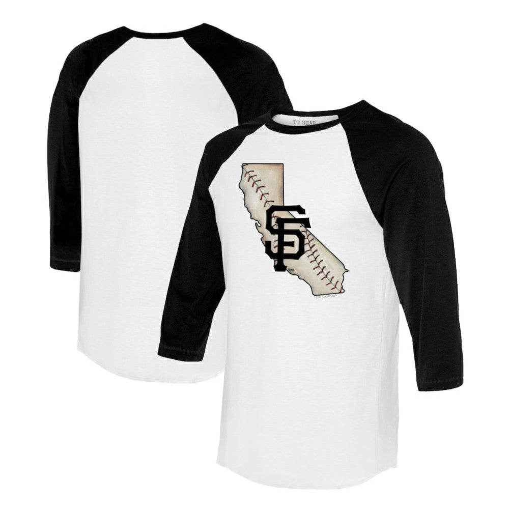 San Francisco Giants Tiny Turnip Unisex State Outline 3/4-Sleeve Raglan T-Shirt - White/Black T-shirts