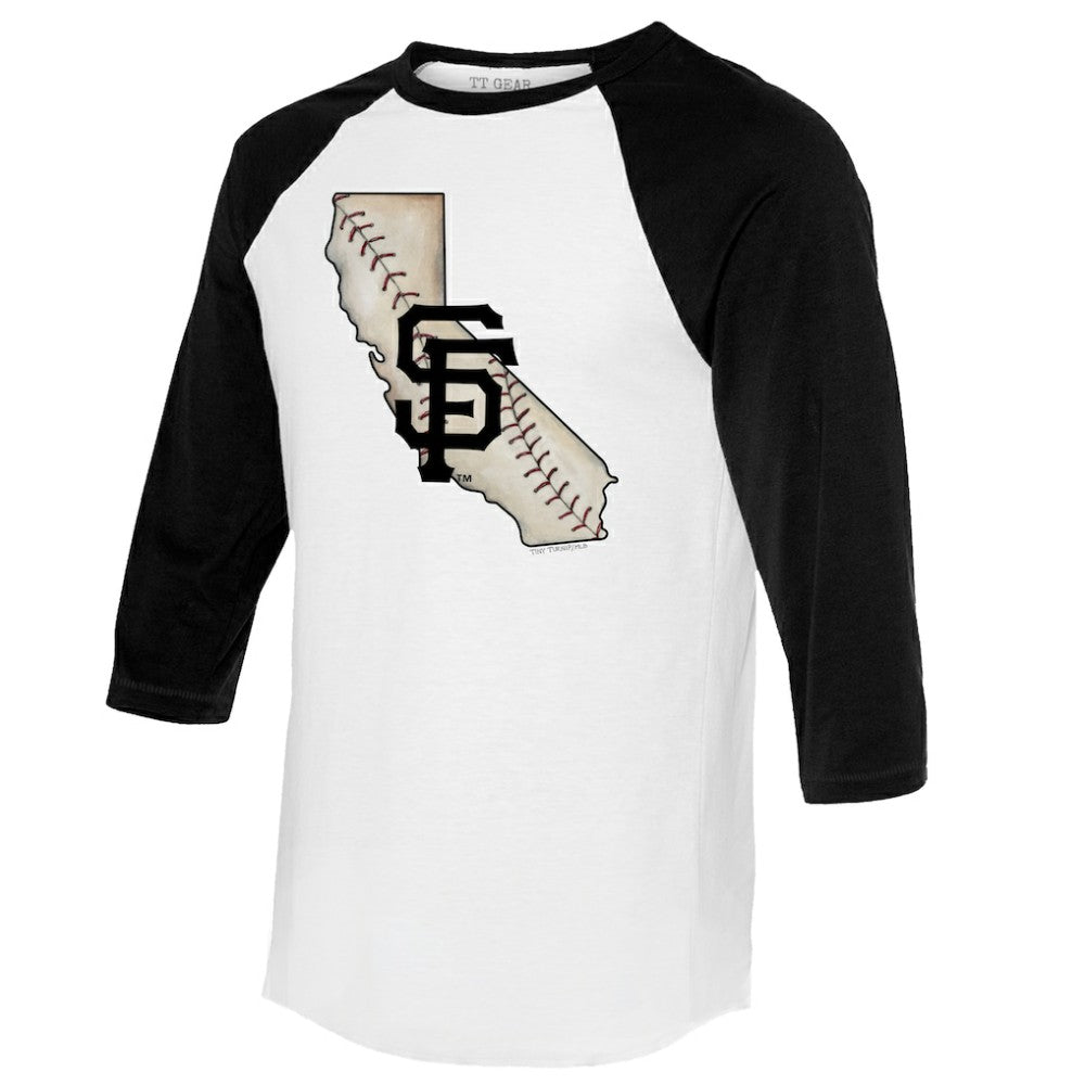San Francisco Giants Tiny Turnip Unisex State Outline 3/4-Sleeve Raglan T-Shirt - White/Black T-shirts