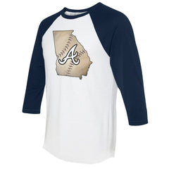 Atlanta Braves Tiny Turnip Unisex State Outline 3/4-Sleeve Raglan T-Shirt - White/Navy T-shirts