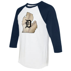 Detroit Tigers Tiny Turnip Unisex State Outline 3/4-Sleeve Raglan T-Shirt - White/Navy T-shirts