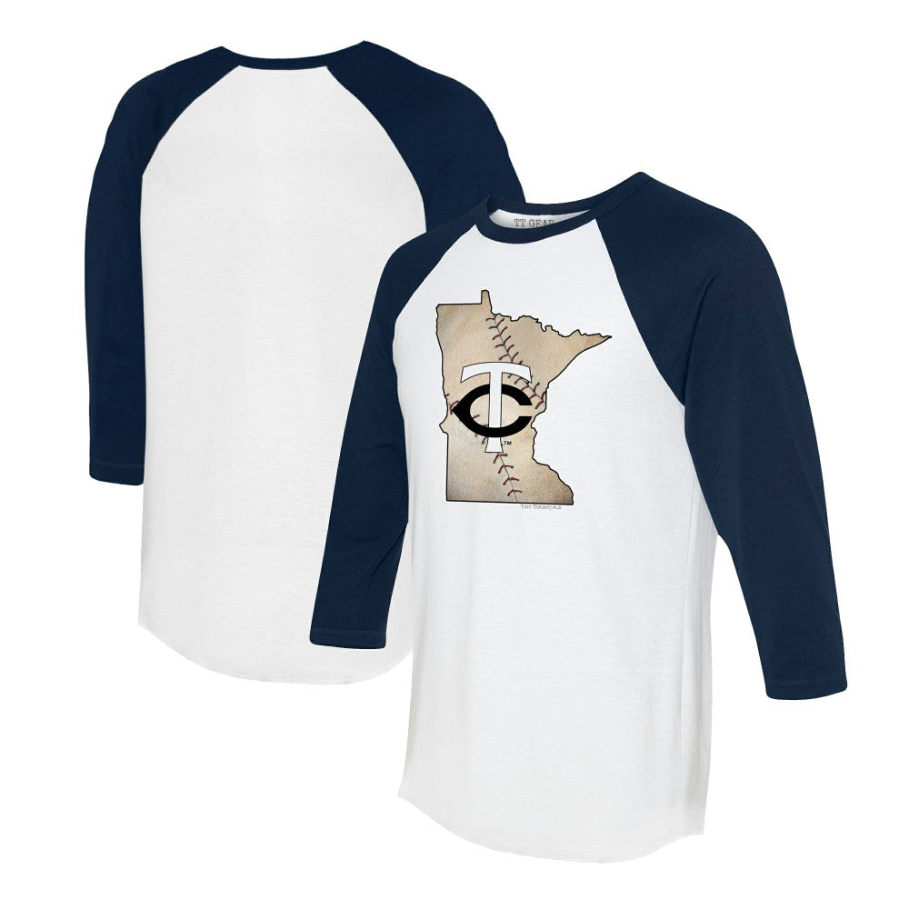 Minnesota Twins Tiny Turnip Unisex State Outline 3/4-Sleeve Raglan T-Shirt - White/Navy T-shirts