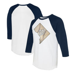 Washington Nationals Tiny Turnip Unisex State Outline 3/4-Sleeve Raglan T-Shirt - White/Navy T-shirts