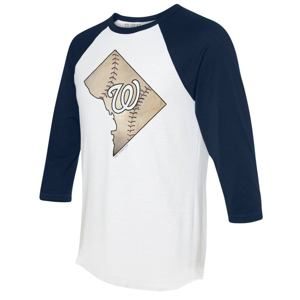 Washington Nationals Tiny Turnip Unisex State Outline 3/4-Sleeve Raglan T-Shirt - White/Navy T-shirts