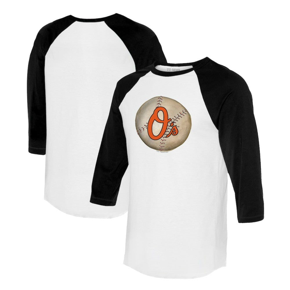 Baltimore Orioles Tiny Turnip Unisex Stitched Baseball 3/4-Sleeve Raglan T-Shirt - White/Black T-shirts