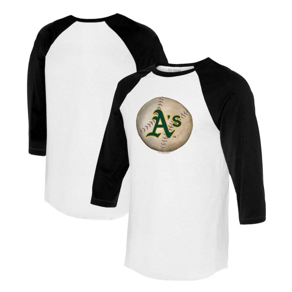 Athletics Tiny Turnip Unisex Stitched Baseball 3/4-Sleeve Raglan T-Shirt - White/Black T-shirts