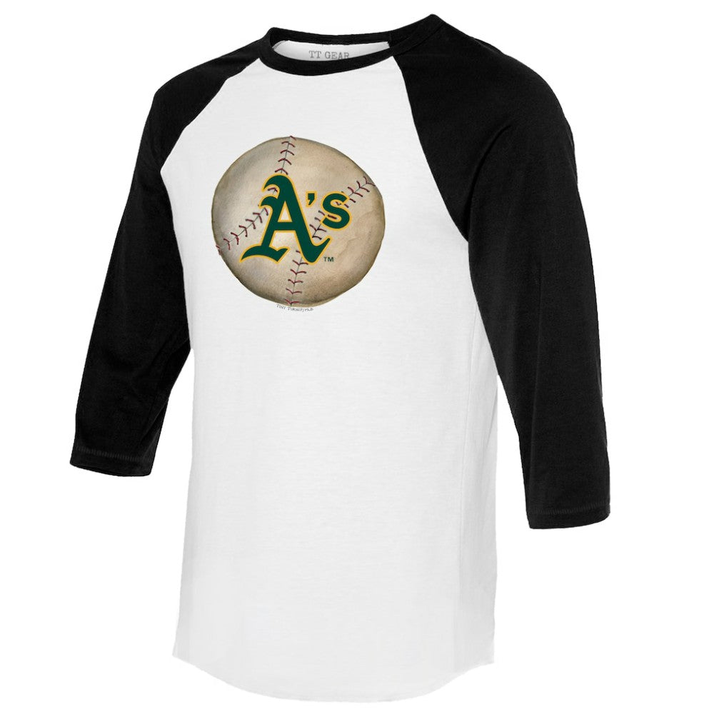 Athletics Tiny Turnip Unisex Stitched Baseball 3/4-Sleeve Raglan T-Shirt - White/Black T-shirts
