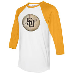 San Diego Padres Tiny Turnip Unisex Stitched Baseball 3/4-Sleeve Raglan T-Shirt - White/Gold T-shirts