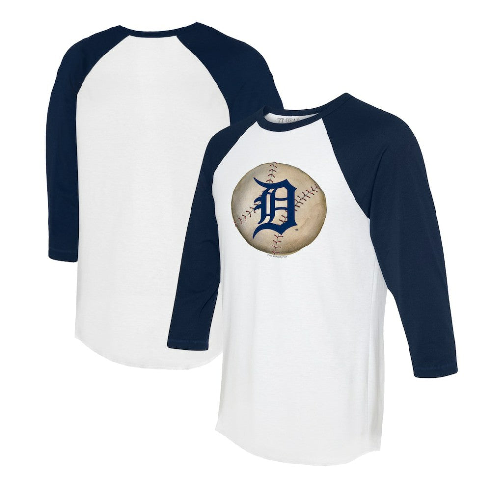 Detroit Tigers Tiny Turnip Unisex Stitched Baseball 3/4-Sleeve Raglan T-Shirt - White/Navy T-shirts