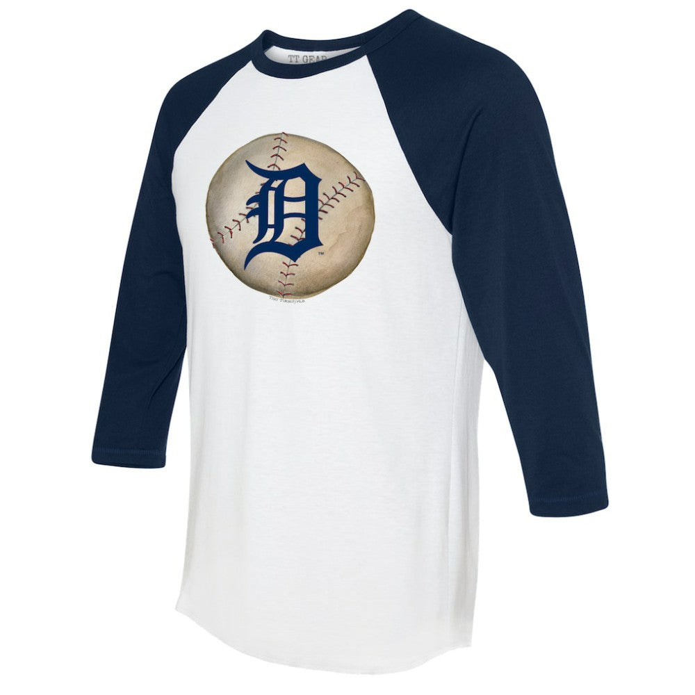Detroit Tigers Tiny Turnip Unisex Stitched Baseball 3/4-Sleeve Raglan T-Shirt - White/Navy T-shirts