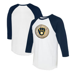 Milwaukee Brewers Tiny Turnip Unisex Stitched Baseball 3/4-Sleeve Raglan T-Shirt - White/Navy T-shirts