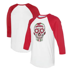 Cincinnati Reds Tiny Turnip Unisex Sugar Skull 3/4-Sleeve Raglan T-Shirt - White/Red T-shirts