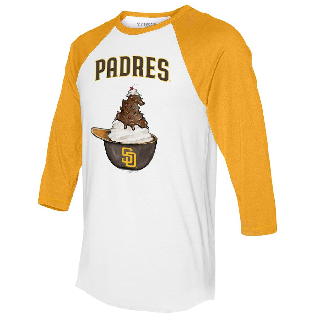 San Diego Padres Tiny Turnip Unisex Sundae Helmet 3/4-Sleeve Raglan T-Shirt - White/Gold T-shirts