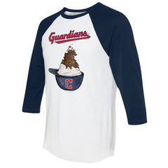 Cleveland Guardians Tiny Turnip Unisex Sundae Helmet 3/4-Sleeve Raglan T-Shirt - White/Navy T-shirts