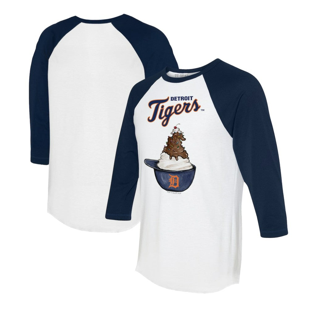 Detroit Tigers Tiny Turnip Unisex Sundae Helmet 3/4-Sleeve Raglan T-Shirt - White/Navy T-shirts