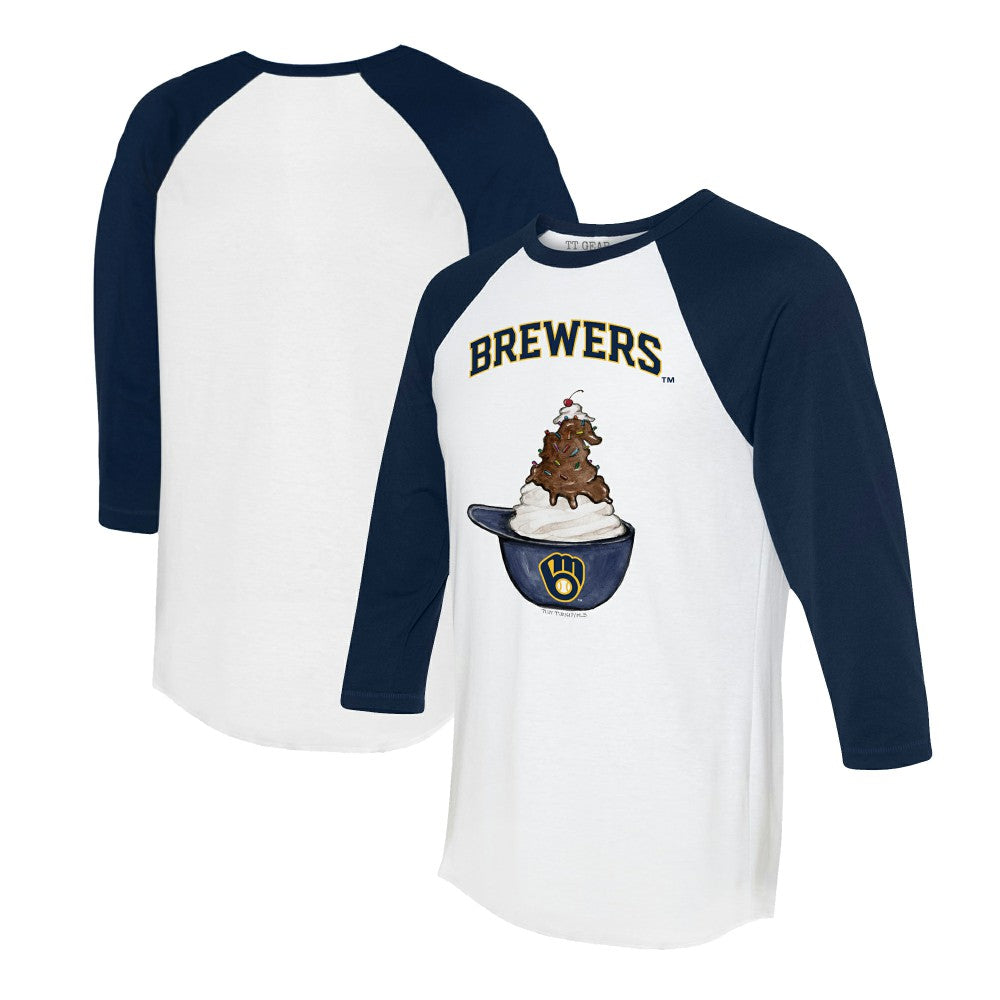 Milwaukee Brewers Tiny Turnip Unisex Sundae Helmet 3/4-Sleeve Raglan T-Shirt - White/Navy T-shirts