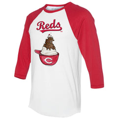 Cincinnati Reds Tiny Turnip Unisex Sundae Helmet 3/4-Sleeve Raglan T-Shirt - White/Red T-shirts