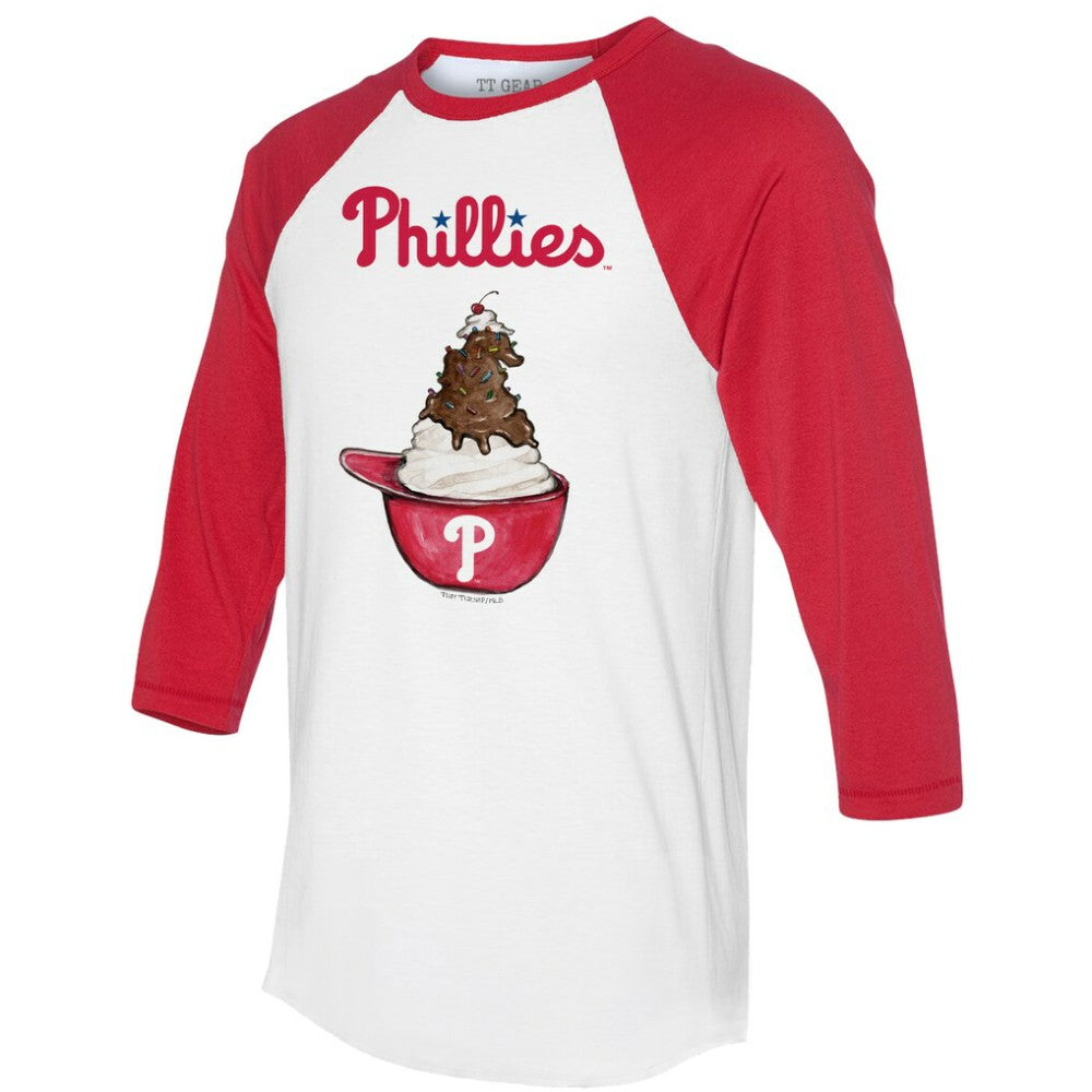 Philadelphia Phillies Tiny Turnip Unisex Sundae Helmet 3/4-Sleeve Raglan T-Shirt - White/Red T-shirts