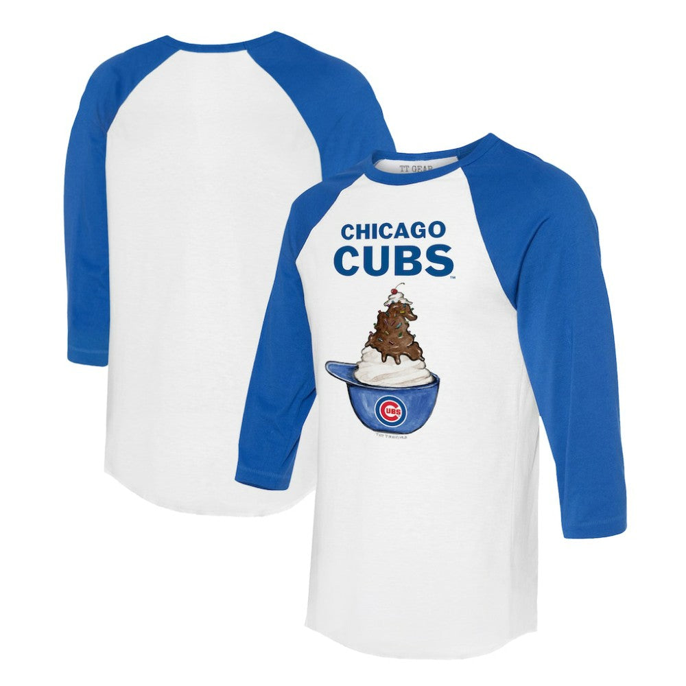 Chicago Cubs Tiny Turnip Unisex Sundae Helmet 3/4-Sleeve Raglan T-Shirt - White/Royal T-shirts