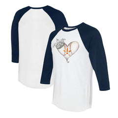 Houston Astros Tiny Turnip Unisex Tiara Heart 3/4-Sleeve Raglan T-Shirt - White/Navy T-shirts