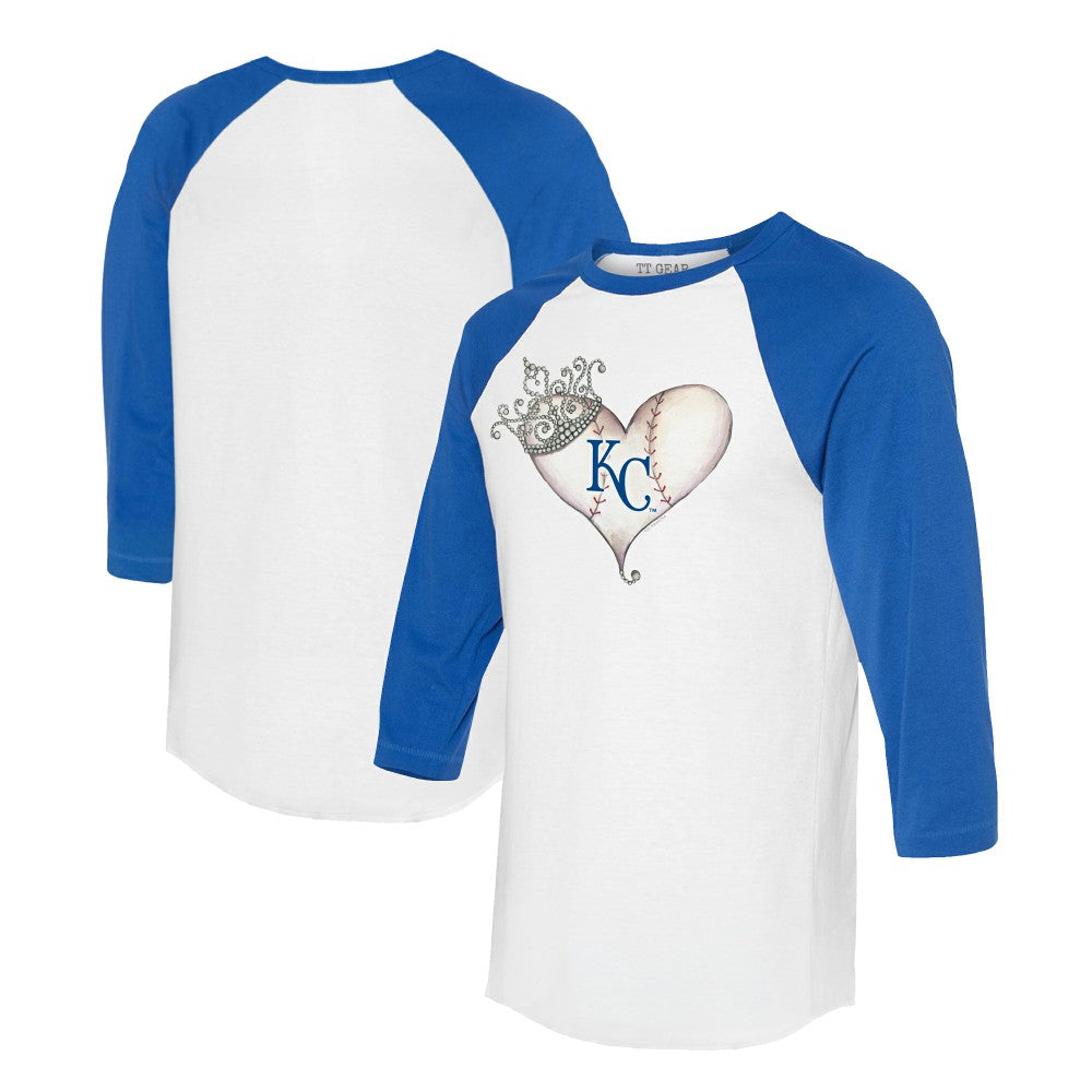 Kansas City Royals Tiny Turnip Unisex Tiara Heart 3/4-Sleeve Raglan T-Shirt - White/Royal T-shirts