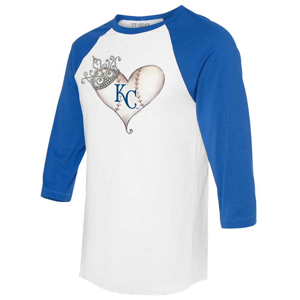 Kansas City Royals Tiny Turnip Unisex Tiara Heart 3/4-Sleeve Raglan T-Shirt - White/Royal T-shirts